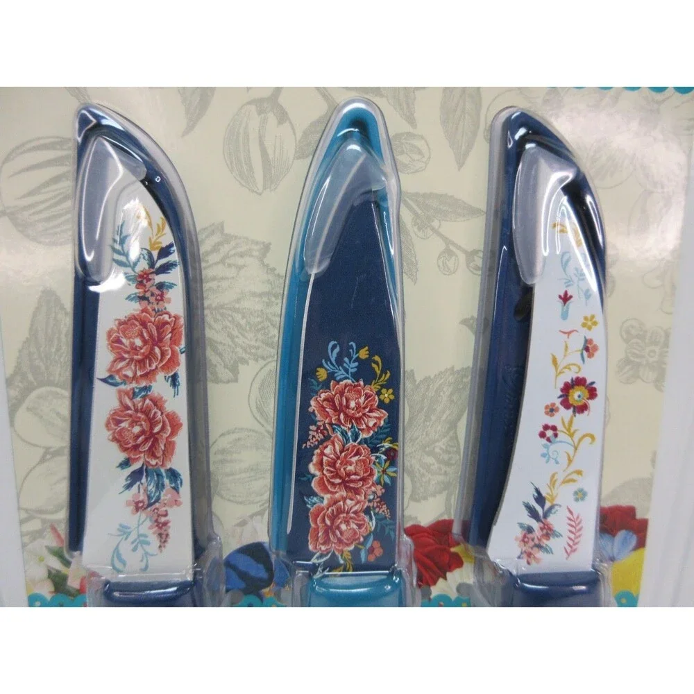 Pioneer Woman Keepsake Floral Stainless Steel Paring Knife Set 3pc Blade Cover